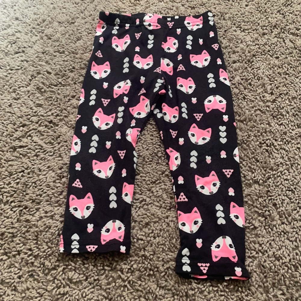 Black leggings with pink foxes and hearts